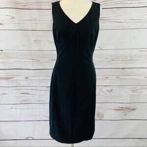 Isaac Mizrahi black sheath dress red lining v-neck